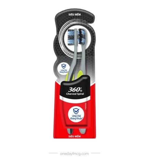 Colgate Toothbrush 360° Charcoal Spiral Pack 2