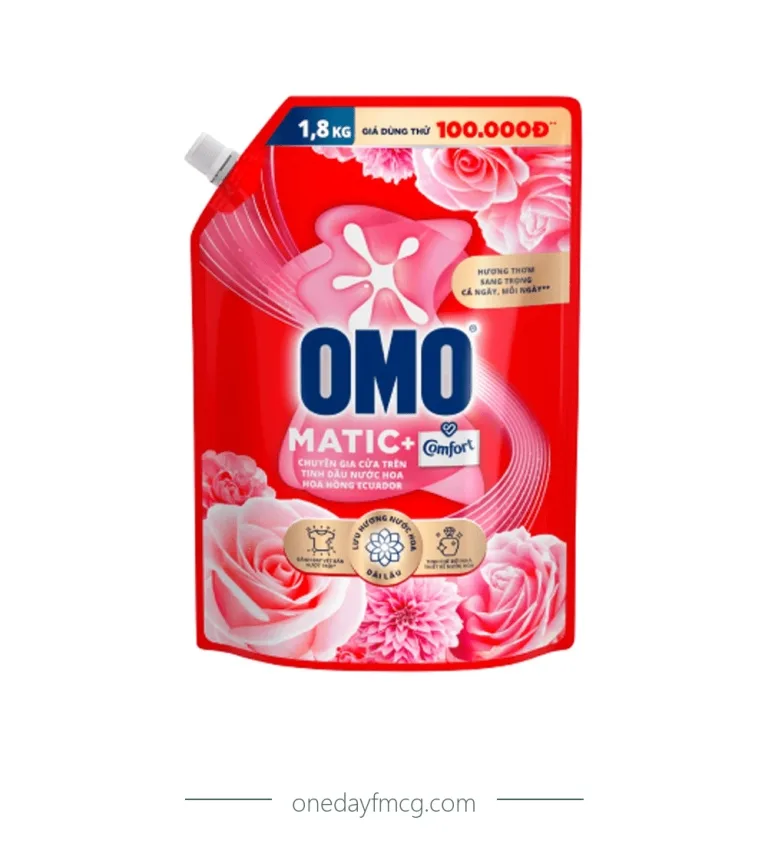 Omo Liquid Detergent Top Load Ecuador Rose Perfume 1.8kg x 4 pouches