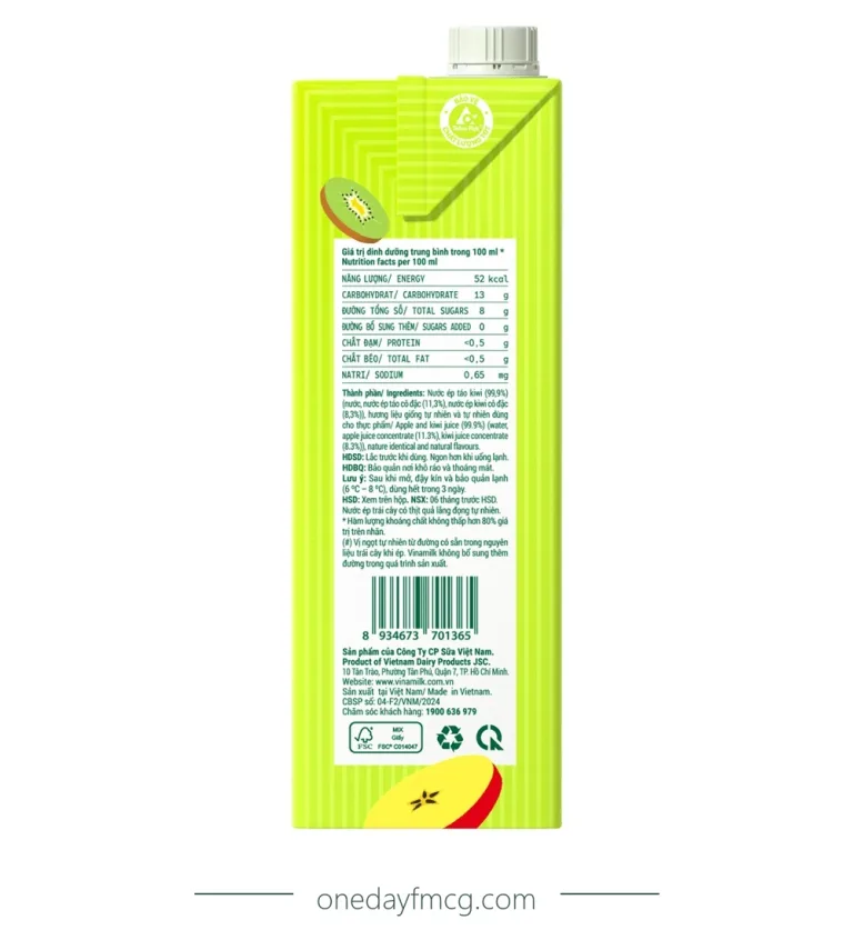 Vinamilk Kiwi Apple Juice 1L x 12 boxes