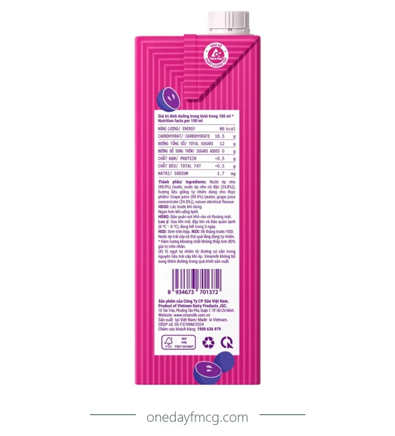 Vinamilk Grape Juice 1L x 12 boxes