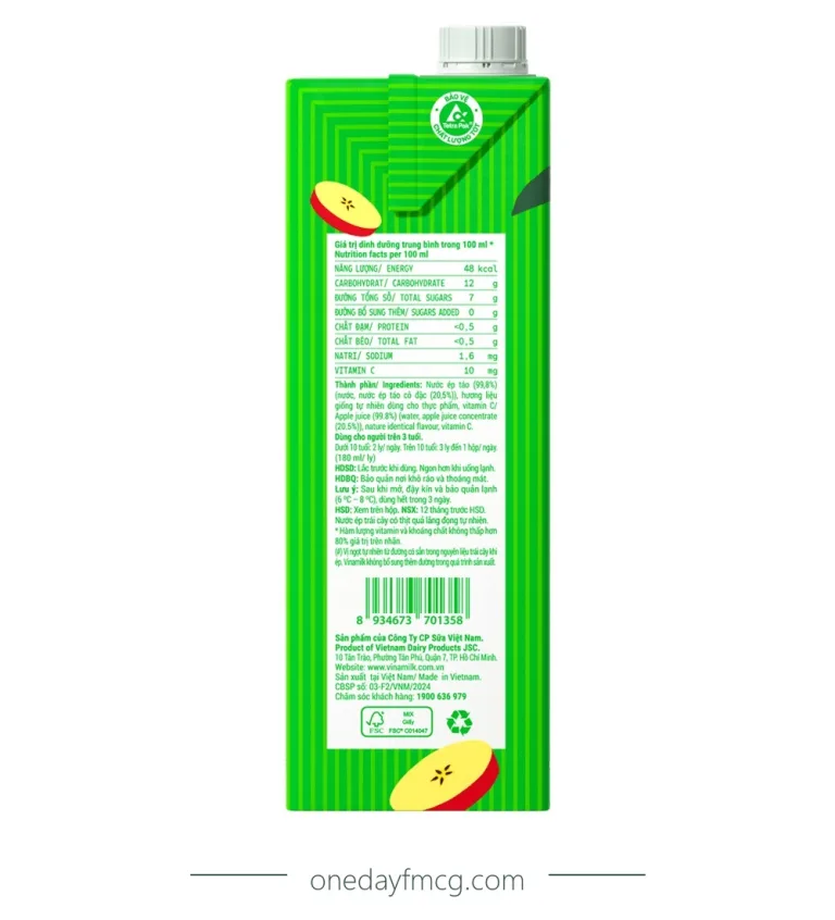 Vinamilk Apple Juice 1L x 12 boxes