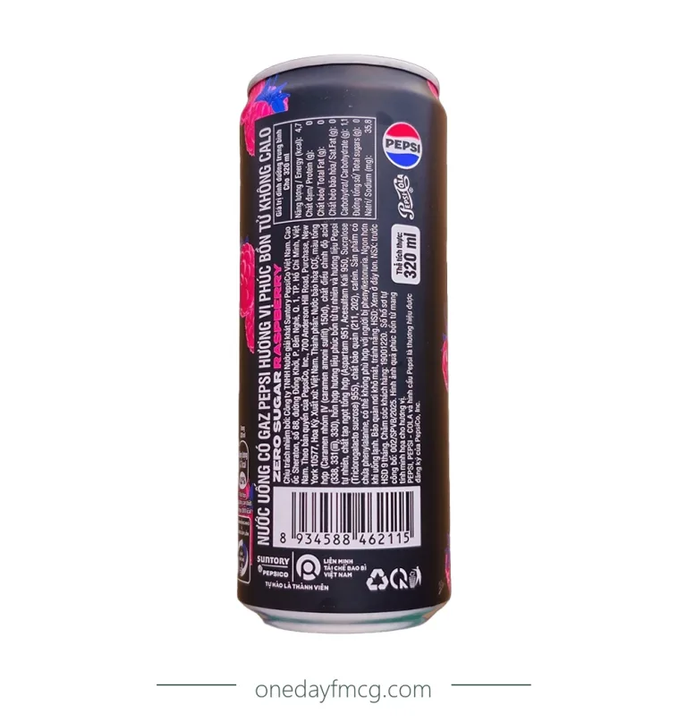 Pepsi Cola Zero Calories Raspberry Soft Drink 320ml