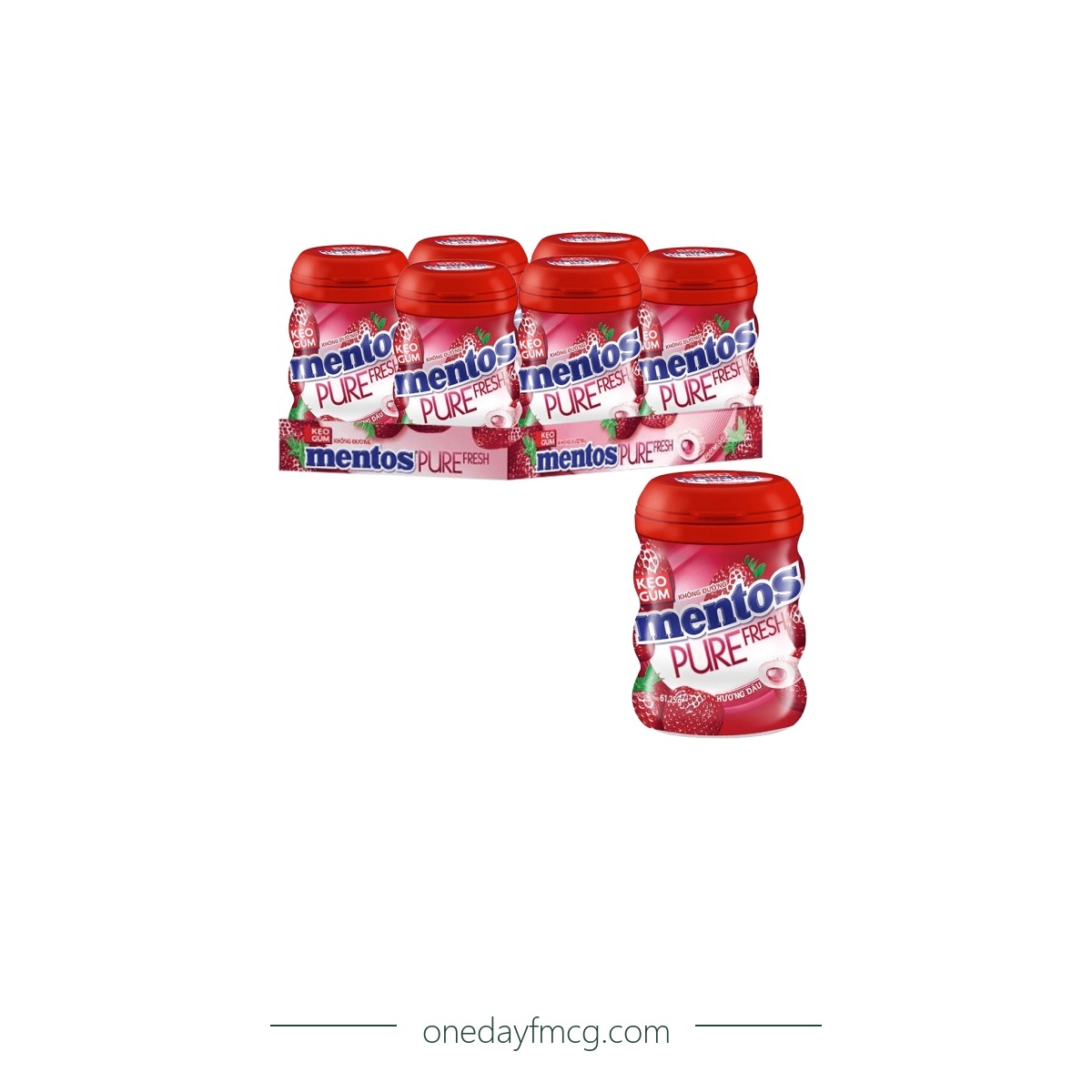Mentos Sugar Free Pure Fresh Chewing Gum Strawberry 61.25g x 6 jars x 12 trays